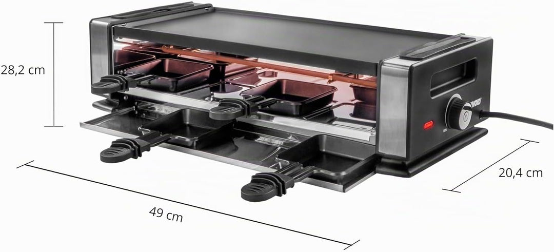 Unold 48730 Raclette Finesse Basic Raclette-Grill für 8 Personen, wendbare Antihaft-Grillplatte, ele