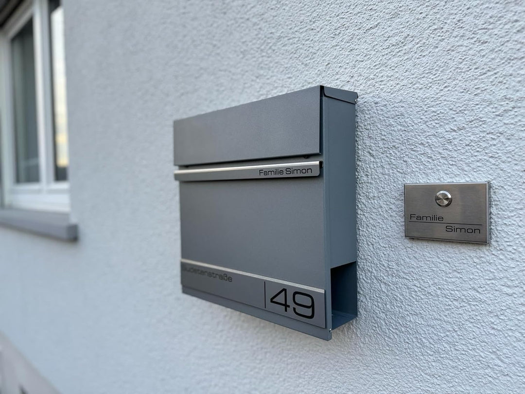 Metzler Briefkasten Graualuminium - Postkasten mit individueller Laser Gravur - RAL9007 Graualuminiu
