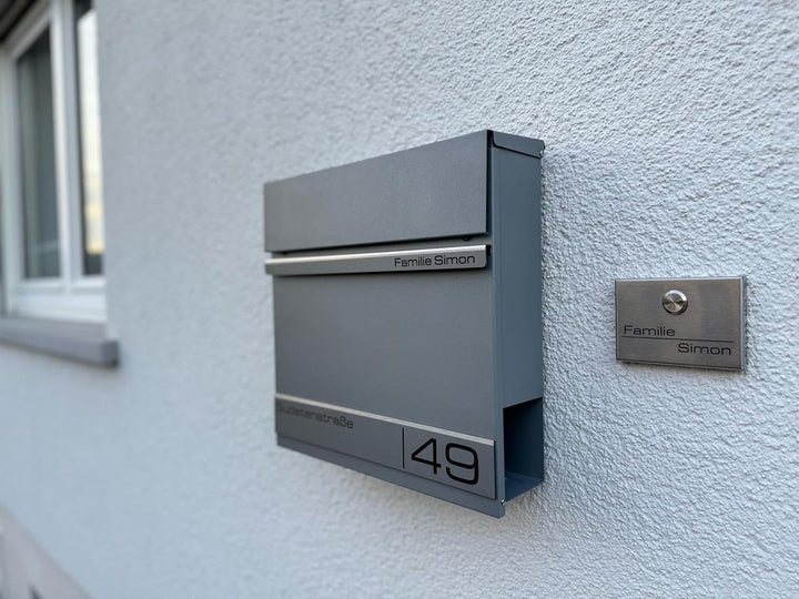 Metzler Briefkasten Graualuminium - Postkasten mit individueller Laser Gravur - RAL9007 Graualuminiu