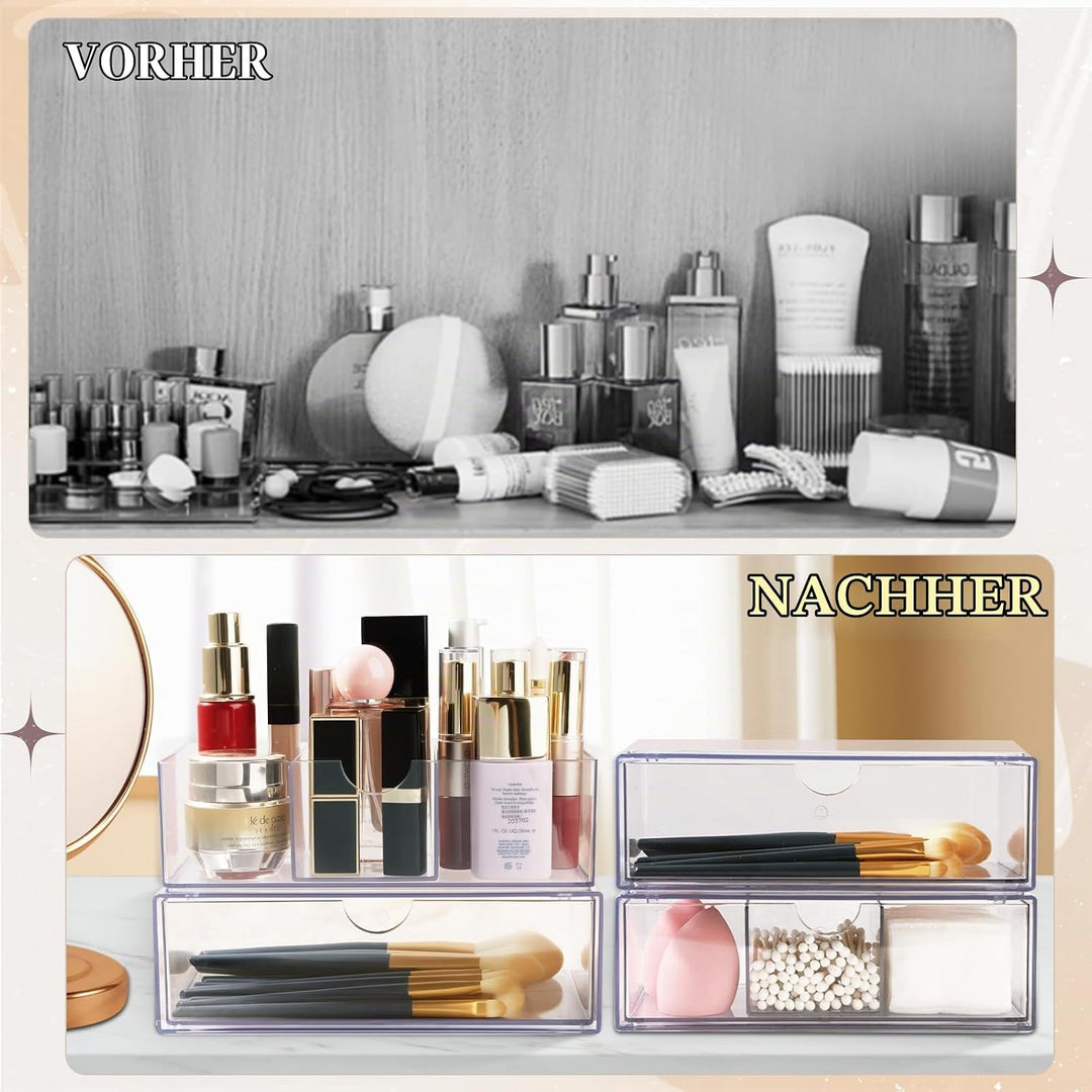 2er-Set Stapelbarer Kosmetik Organizer mit Schubladen – Transparenter Make Up Organizer aus Acryl fü