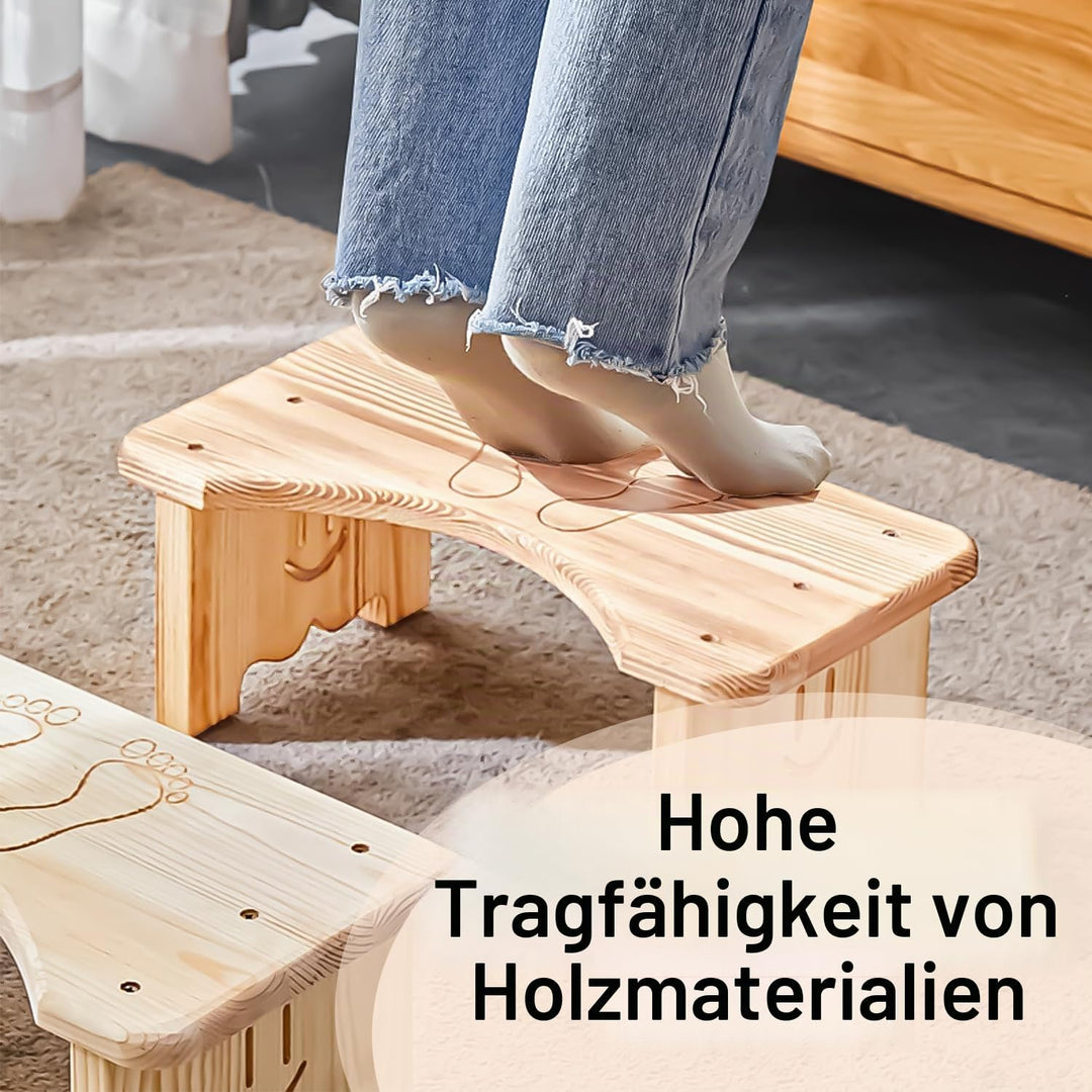 Toilettenhocker aus Holz für Erwachsene, Rutschfester Fussbank, Ergonomischer WC Hocker für Badezimm