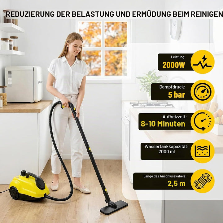 Dampfreiniger Handgerät Dampfdruck: 5 Bar,Leistung: 2000 W,Tank: Max 2 L mit 23 Zubehörteile Dampfre