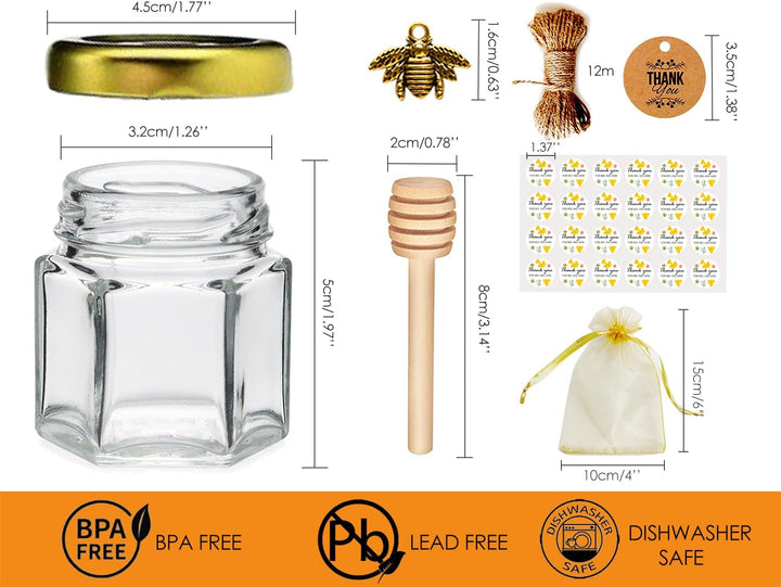 Kleine Honiggläser, Honigglas mit Honiglöffel, Kleine Gläser mit Bienen Anhänger, Mini Honigtöpfe, H
