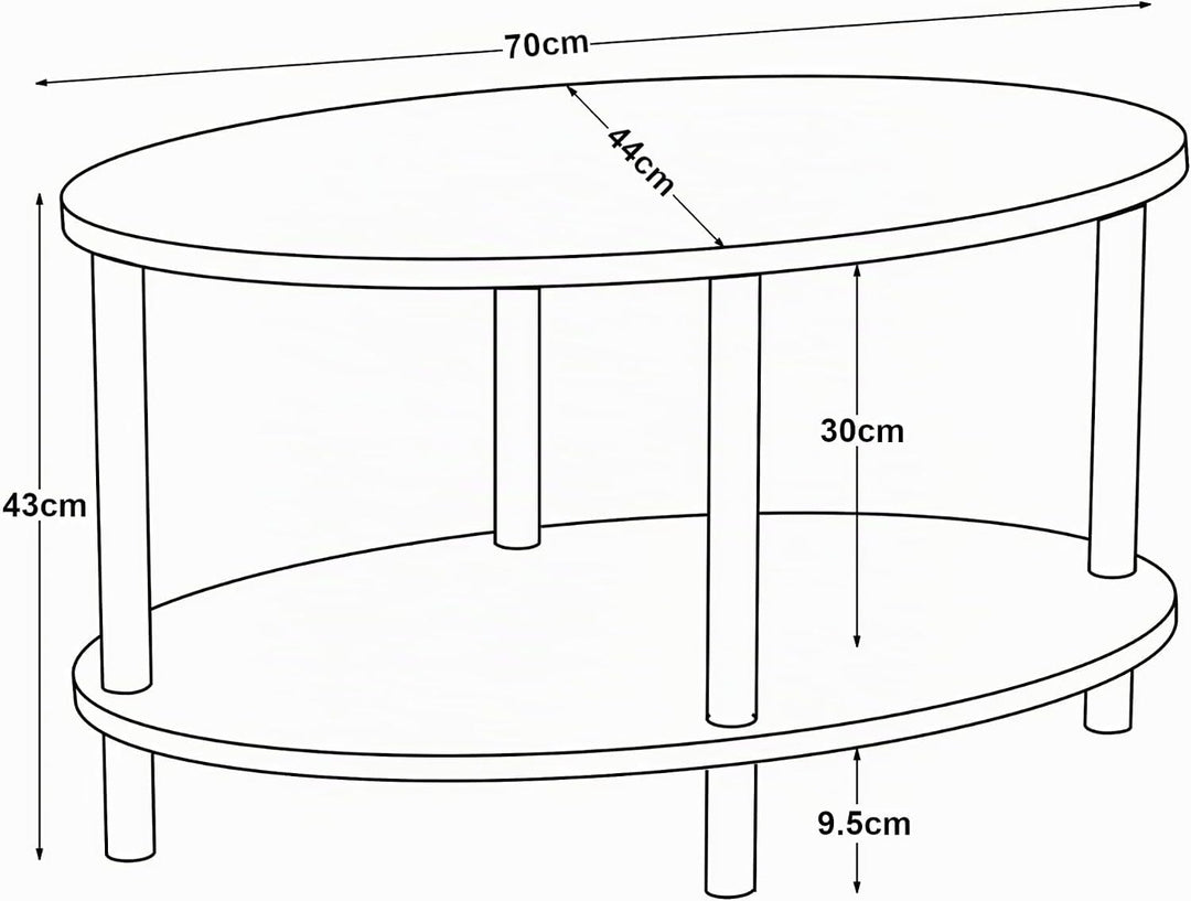 [en.casa] Couchtisch Højreby Sofatisch mit 1 Ablage oval Wohnzimmer 70 x 44 x 43 cm Beine aus Buchen