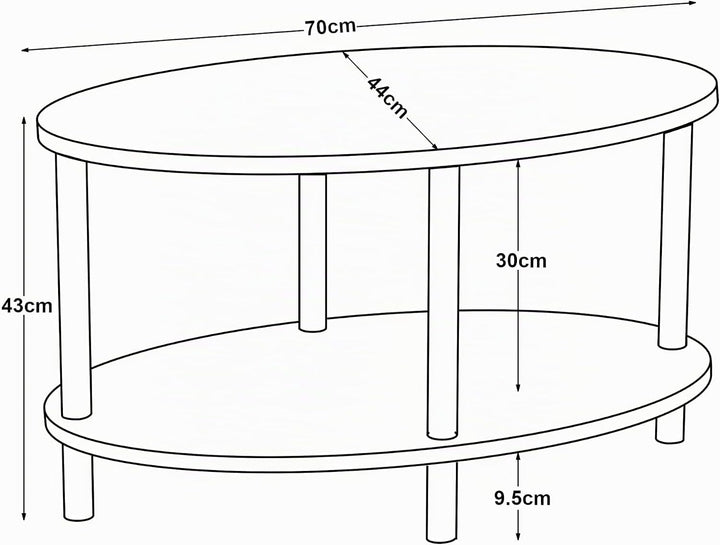 [en.casa] Couchtisch Højreby Sofatisch mit 1 Ablage oval Wohnzimmer 70 x 44 x 43 cm Beine aus Buchen