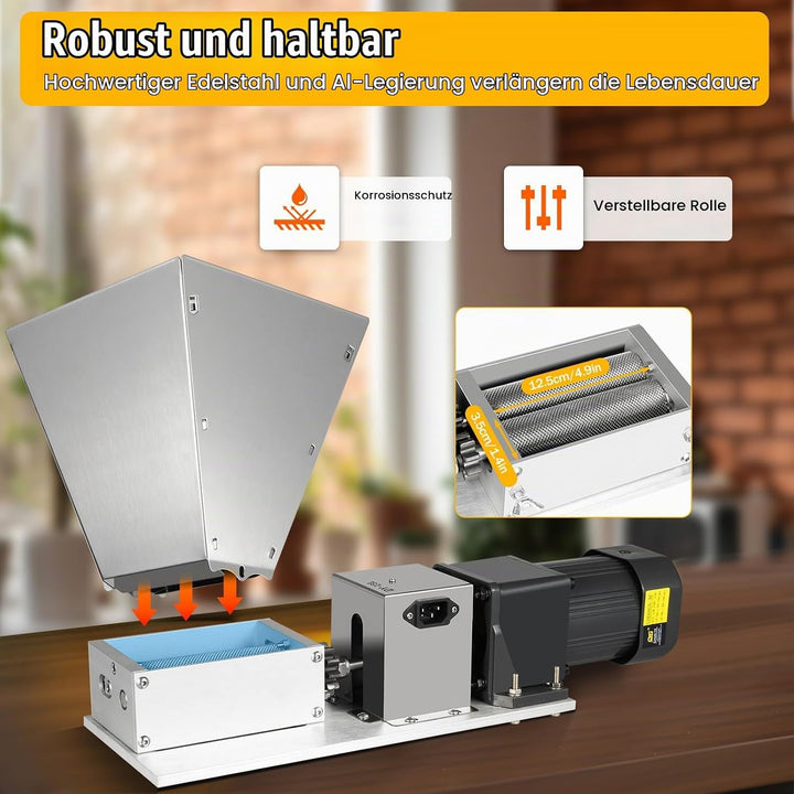 Haferquetsche, 220V 60W Flockenquetsche 4L Getreidequetsche 75rpm Elektrische Getreidemühle Verstell
