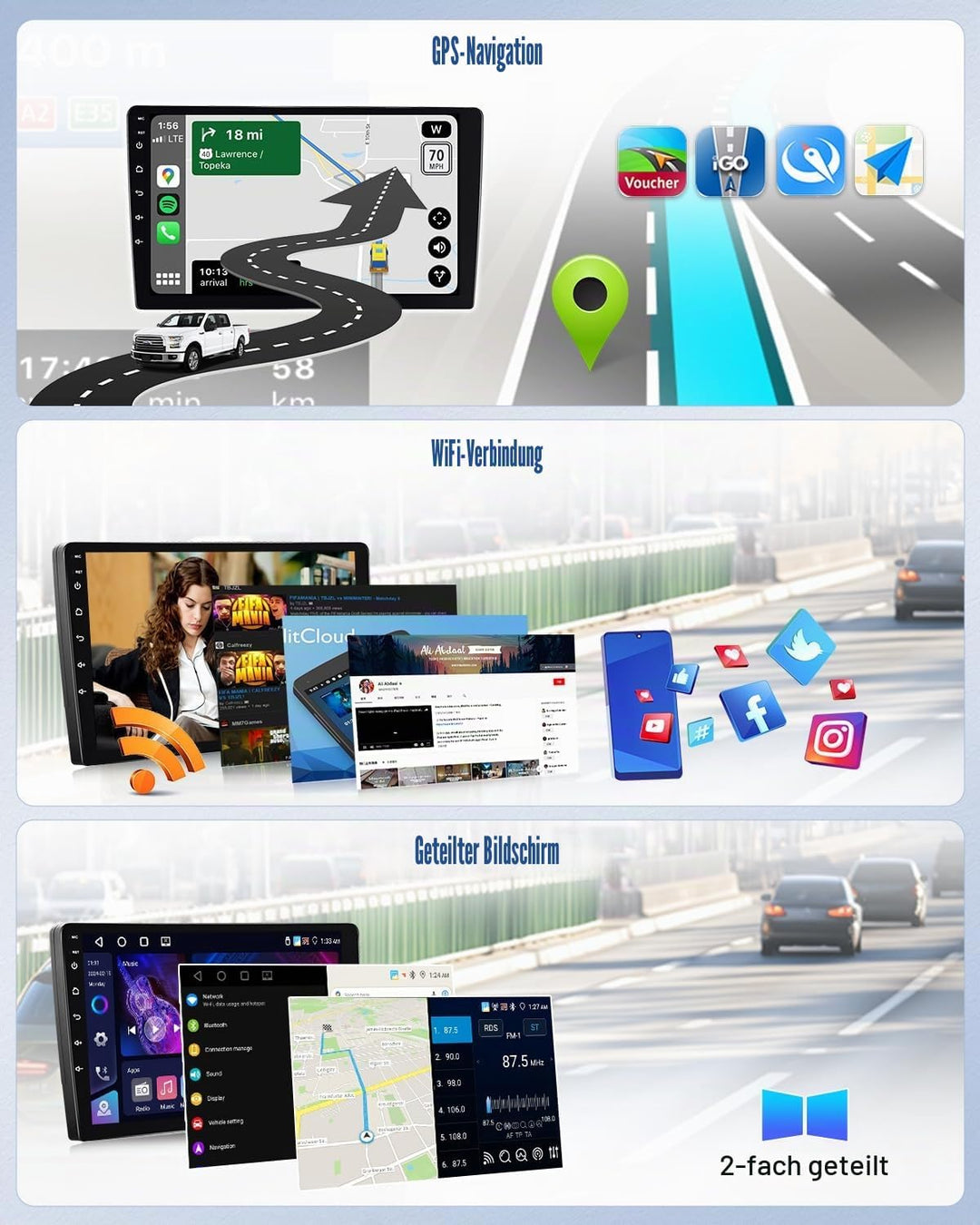 CAMECHO 4G+64G Android 15 Autoradio mit Navi Wireless Carplay für Hyundai IX35 2010-2015,doppel Din
