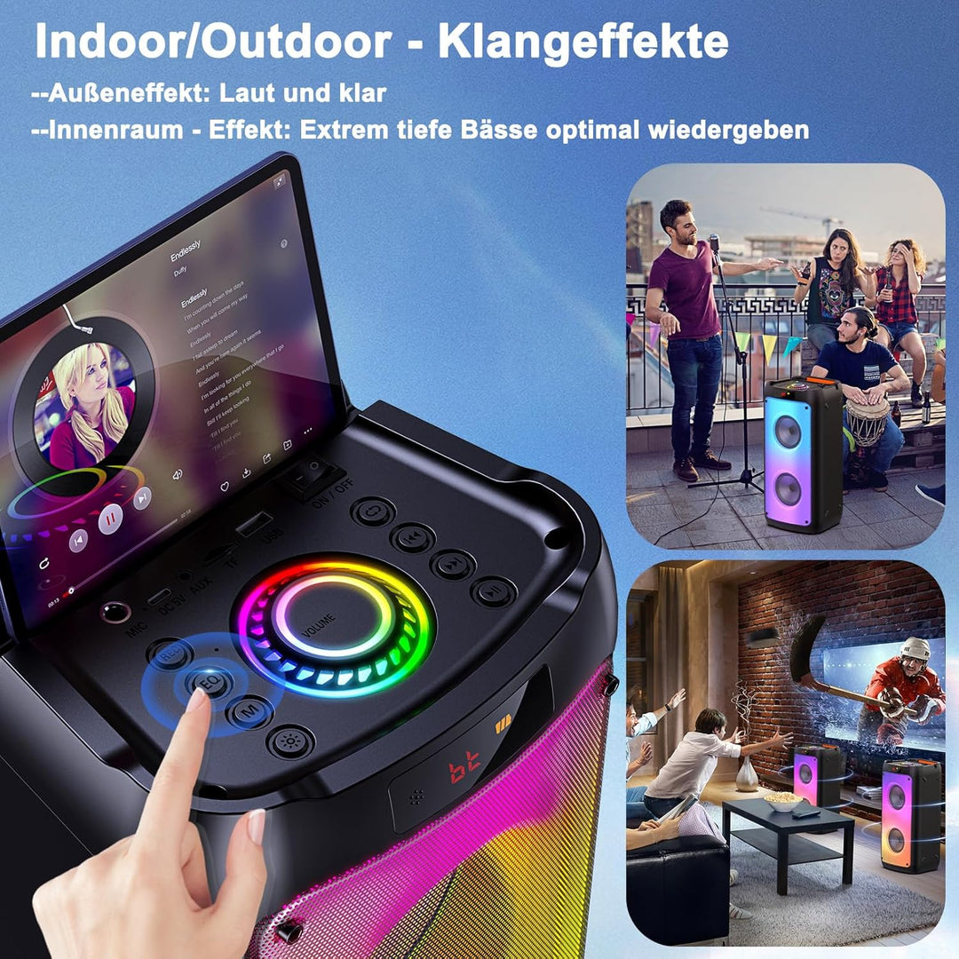 JYX Karaoke Machine mit 2 Mikrofones, grosser Tragbaren Bluetooth Lautsprecher mit RGB-Licht, Karaok