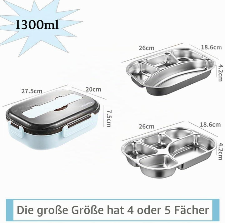 amropi Brotdose aus Edelstahl,Lunchbox mit 2/3/4/5 Fächern,mit Stäbchen und Löffel,Bento Box zum Wan