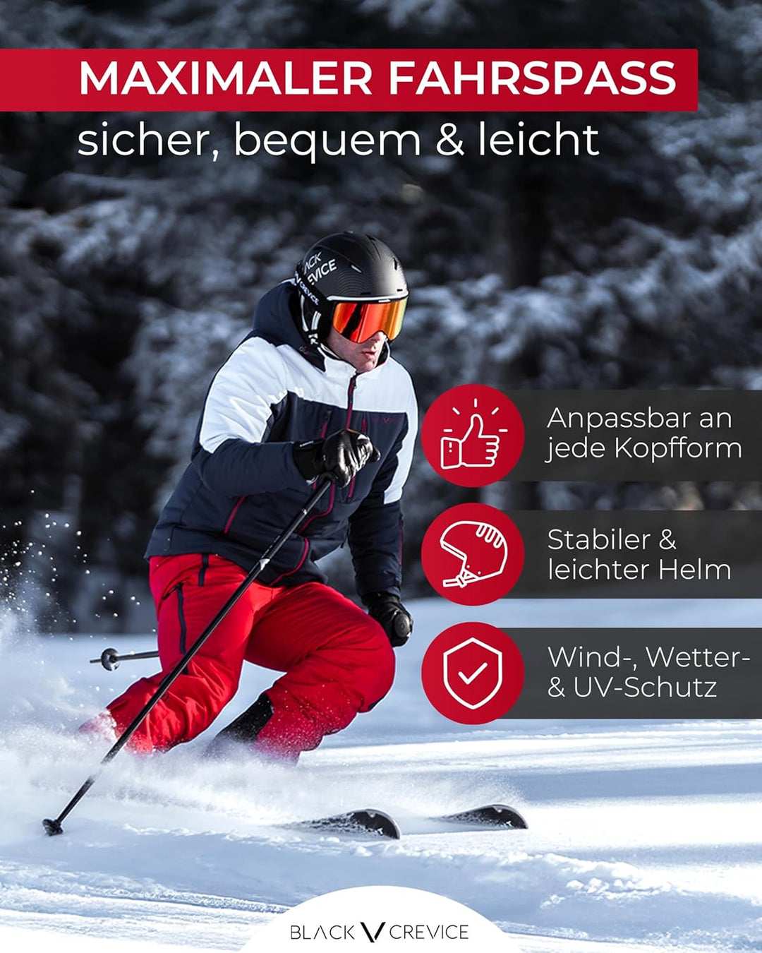 Black Crevice Skihelm Kitzbühel I Ski-Helm in sportlichem Design I Skihelm Herren & Damen I Skihelm