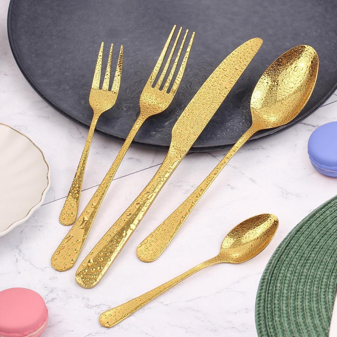 Targizer Besteck Set für 12 Personen, 60 teilig Edelstahl Gold Besteck Set Glänzendes Essbesteck Set