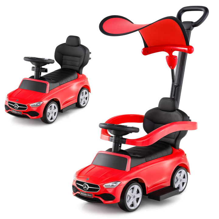 COSTWAY Mercedes-Benz Rutschauto, 3-in-1 Rutschfahrzeug mit Schiebegriff, Stauraum & Lenkschieber, S