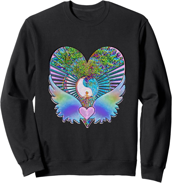 Regenbogen Herz mit Engel Flügel Baum des Lebens Yin Yang Sweatshirt