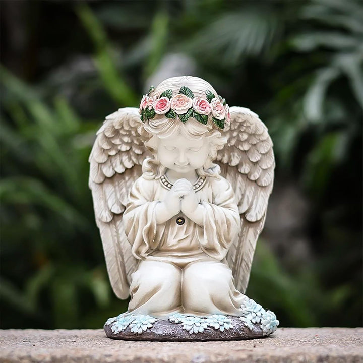 Solar Engel Gartenstatuen,LED Fairy Engel Figur,Wetterfest Grabschmuck für Friedhof, Fairy Engel Sku