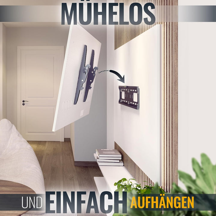 RICOO TV Wandhalterung Fernseher Neigbar Flach Slim für 37-70 Zoll, Universal TV Halterung N2364, Fe