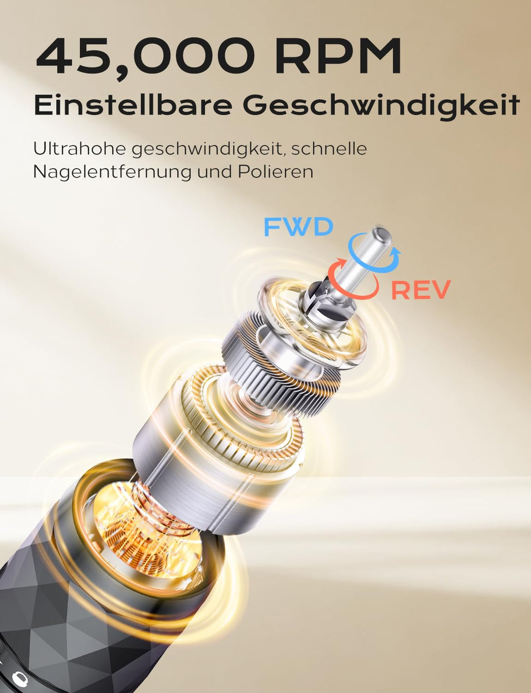 Nagelfräser Professionell set 45000 RPM Tragbare Elektrische Nagelfräser 10H+Batterielebensdauer Wie