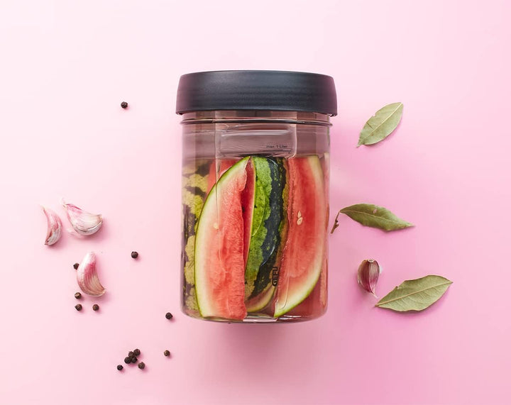 GEFU Fermentierglas NATIVO 1 Liter, inkl. Beschwerungsgewicht, Fermentationsglas mit Gewicht und Dec