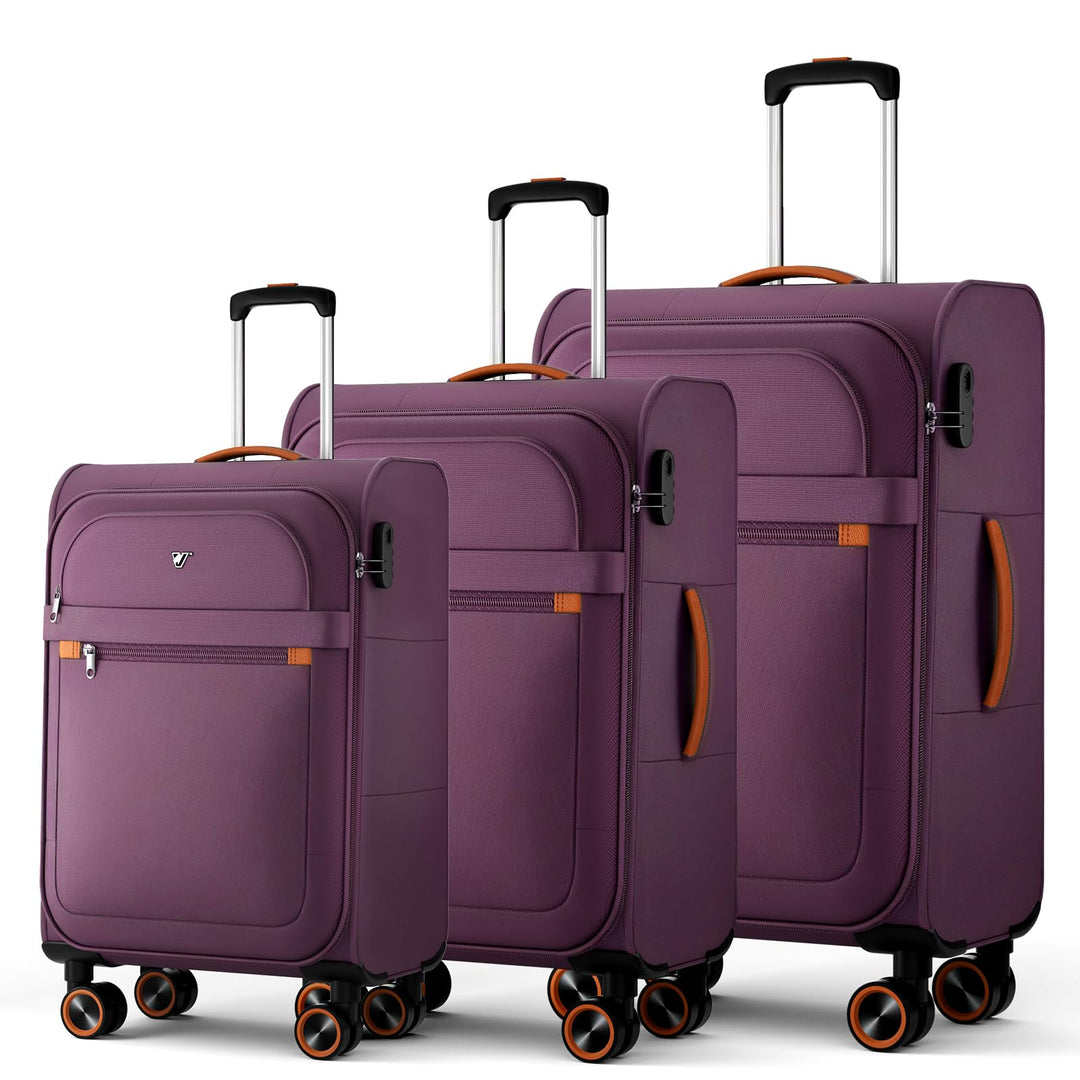 Stoff Koffer Set 3-teilig - Weichschalen Koffer Trolley - Reisekoffer mit 4 Rollen & Zahlenschloss -