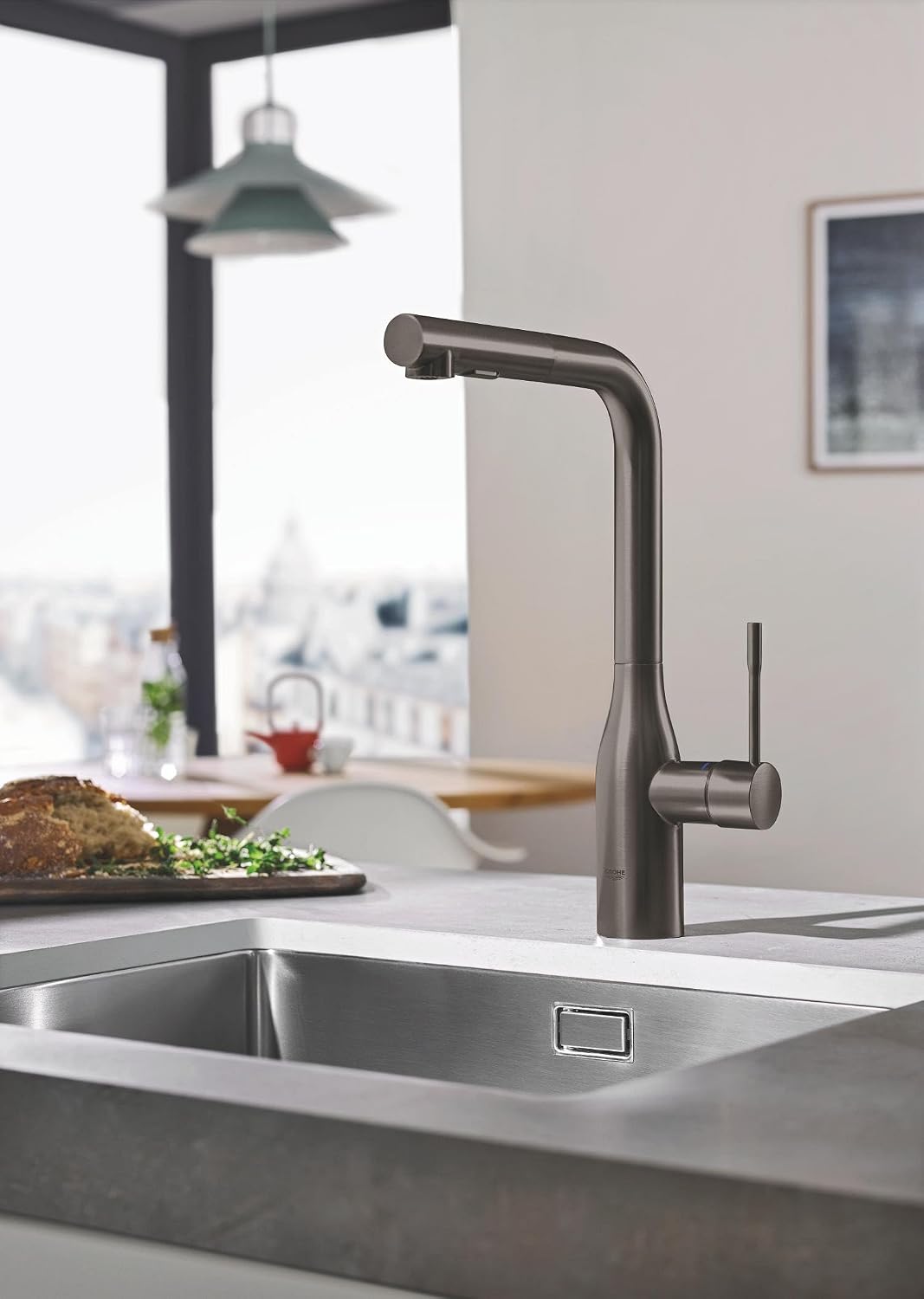 GROHE Essence, Küchenarmatur 2 Strahlarten (Wasserhahn Küche mit ausziehbarer Brause, 360° schwenkba