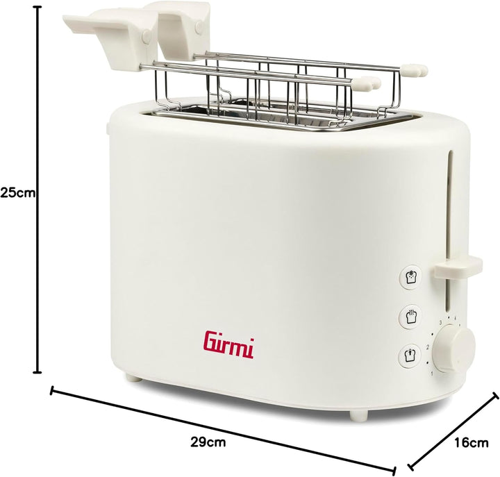 Girmi TP21 Toaster, 750 W, Edelstahlzange für gefüllte Toasts, herausnehmbarer Briocheswärmer, autom