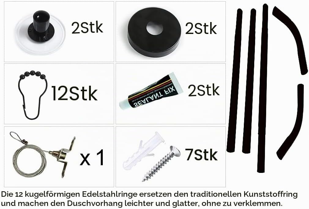 Sikaiqi Dehnbare 304 Edelstahl L-Form Bad Badewanne Eck-Duschvorhangstange (Diamond Schwarzer, Länge
