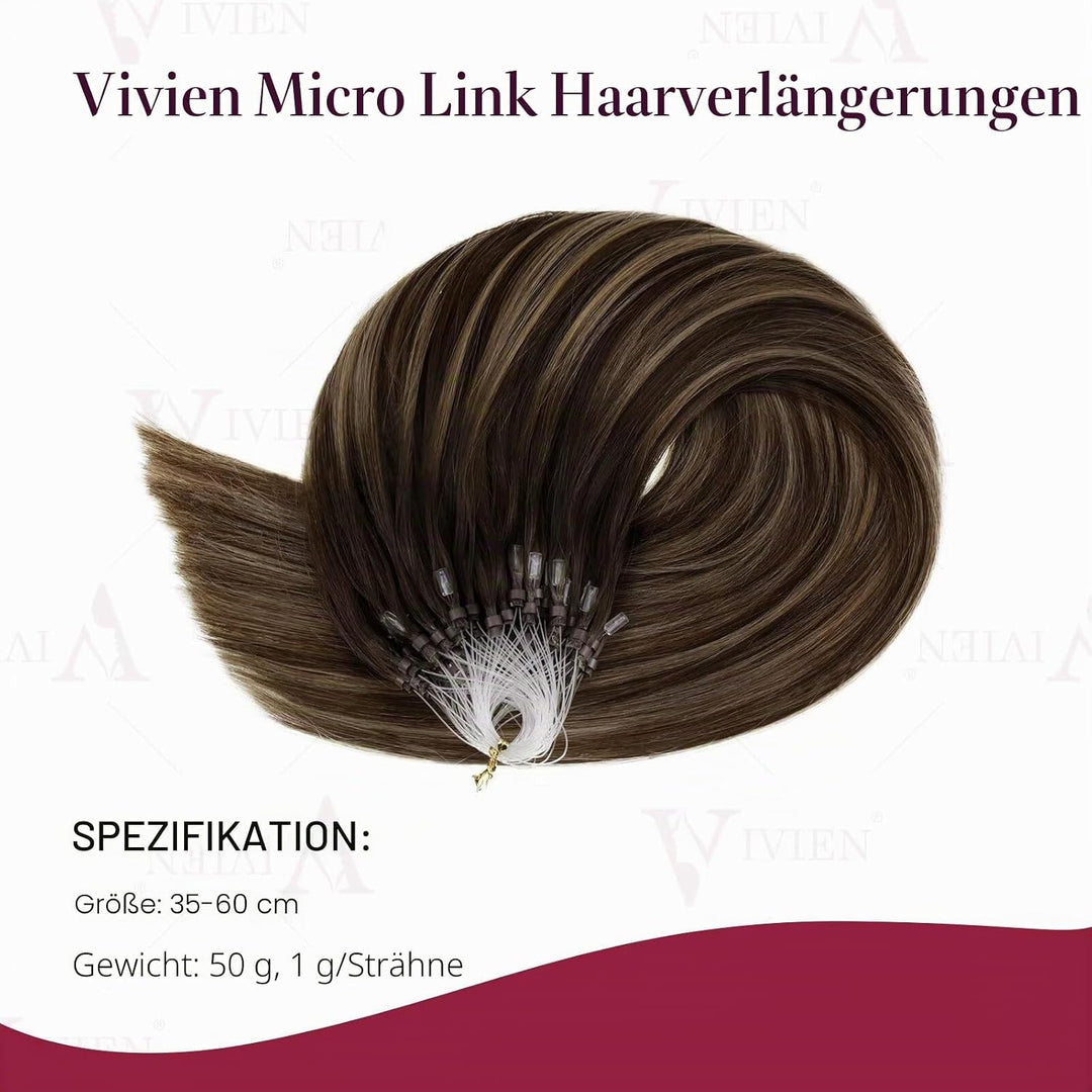 Vivien Braun Microring Extensions Echthaar Ombre 45 cm Haar Extensions Echthaar Micro Beads Dunkelbr