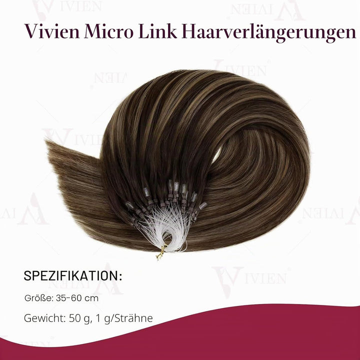 Vivien Braun Microring Extensions Echthaar Ombre 45 cm Haar Extensions Echthaar Micro Beads Dunkelbr