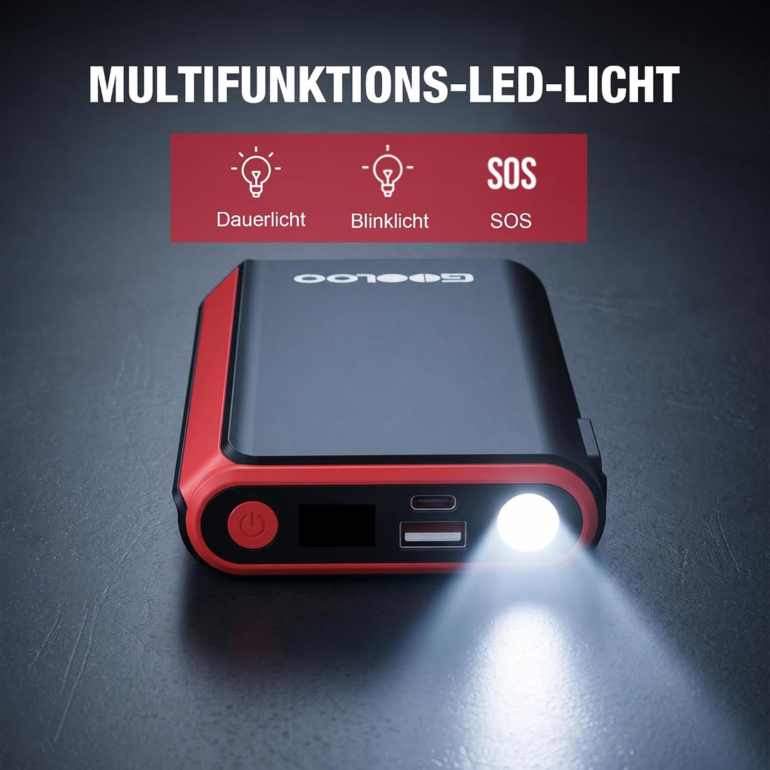 GOOLOO GE2000 2000A Starthilfe Powerbank, Supersafe USB-Schnellladung Schwarz, Schwarz
