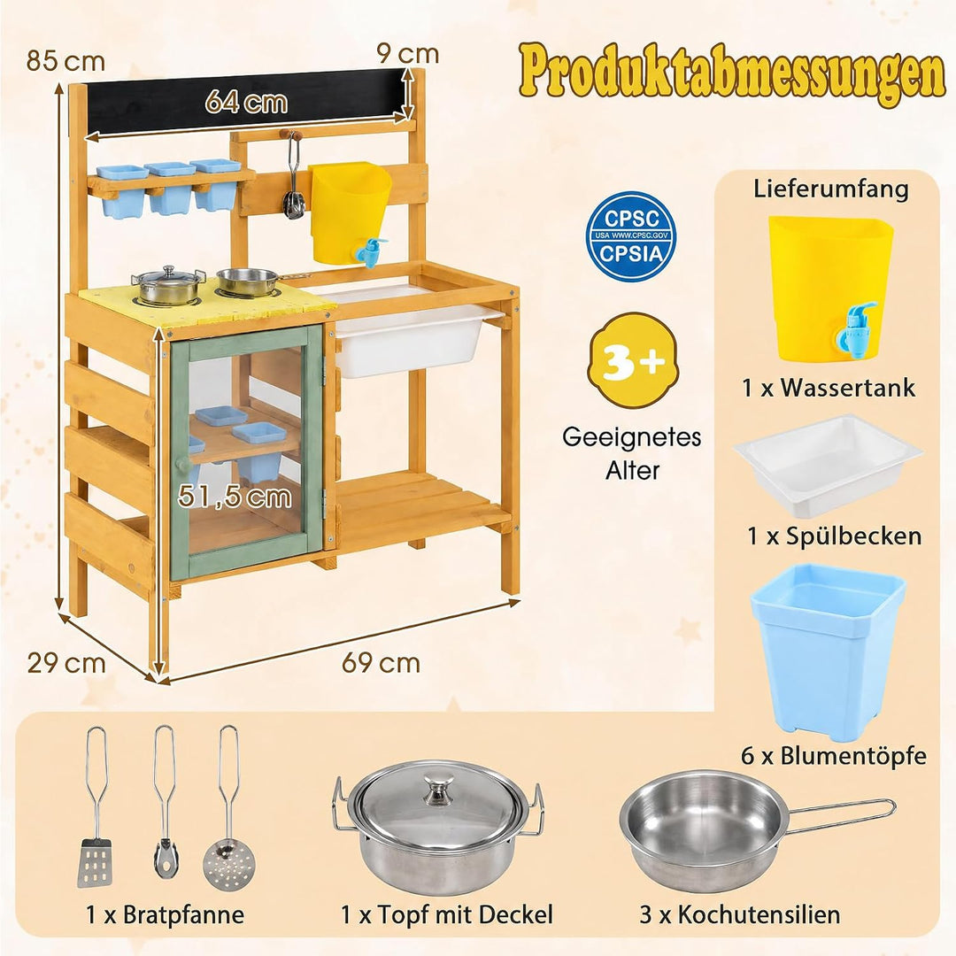 COSTWAY Matschküche Kinder Outdoor, Spielküche mit Wassertank &amp; Wasserhahn