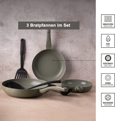 bmf-versand® Bratpfannen Set Induktion - Pfannenset 3 Bratpfannen Antihaftbeschichtet - Pfannen Alum