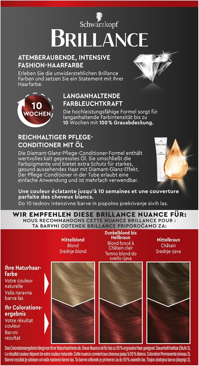 Brillance Intensiv-Color-Creme 872 Intensivrot (160 ml), dauerhafte Haarfarbe mit Diamant-Glanz und