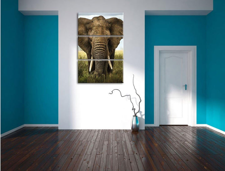 Pixxprint Imposanter Elefant als Leinwandbild/Grösse: 3 Teilig (120x80) cm/Wandbild/Kunstdruck/ferti