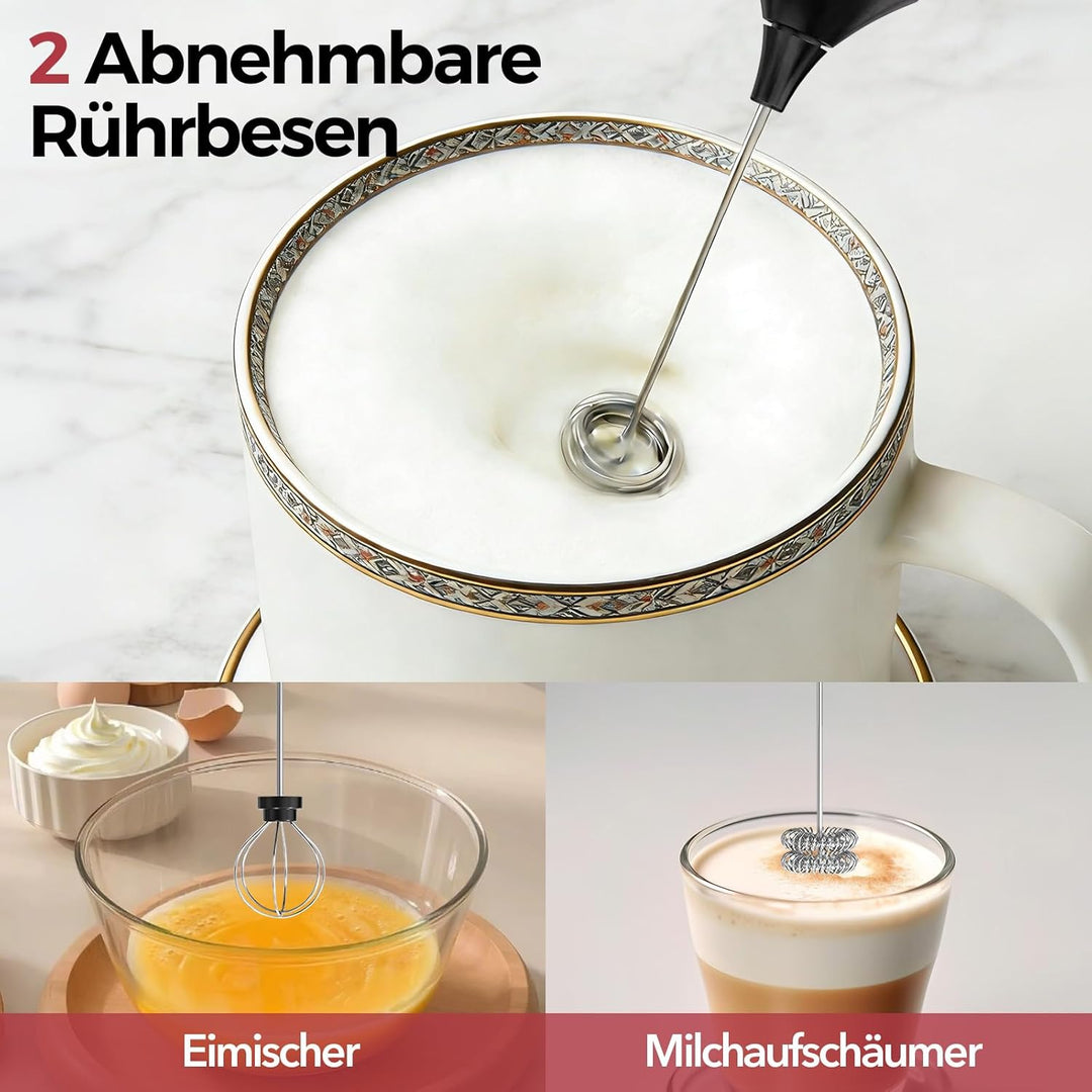 YARRAMATE Edelstahl Akku Handheld Milchaufschäumer Mit Ständer – Elektrischer 3-Gang Rührstab Mit 2
