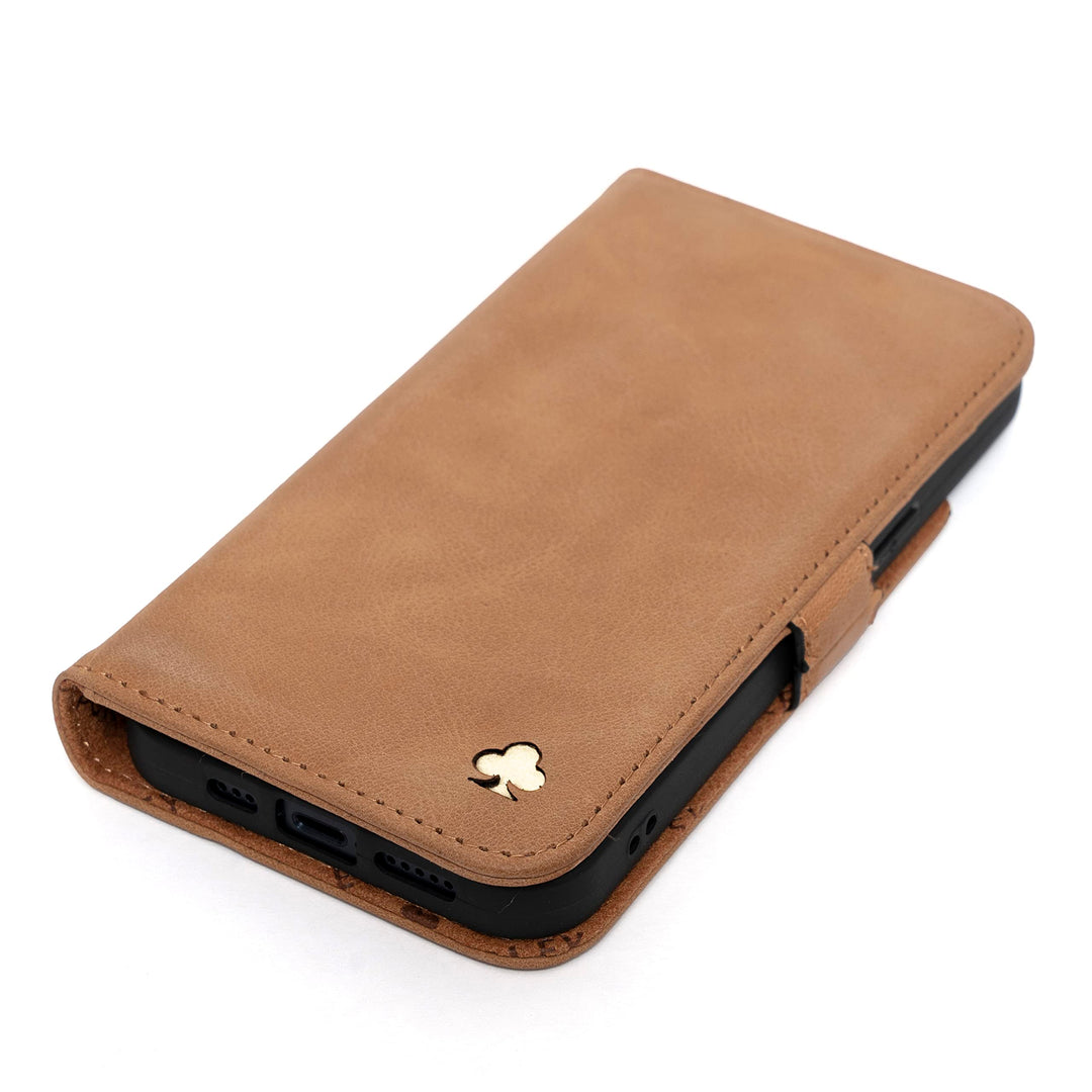 Porter Riley - Lederhülle für iPhone 14. Premium Echtleder Standhülle/Ledertasche/Brieftasche mit [K