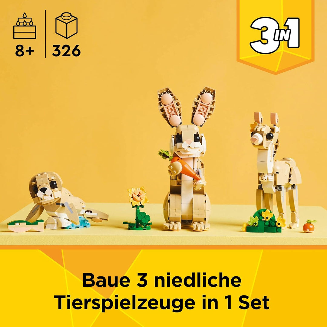 LEGO Creator 3in1 Häschen - Modell umbaubar in eine Lama Figur oder Spielzeug Robbe - Bauset mit Tie