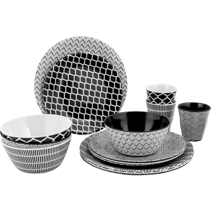 Bo-Camp Melamin Campinggeschirr Set Mix&Match Essgeschirr Teller Becher 16tlg Schwarz, Schwarz