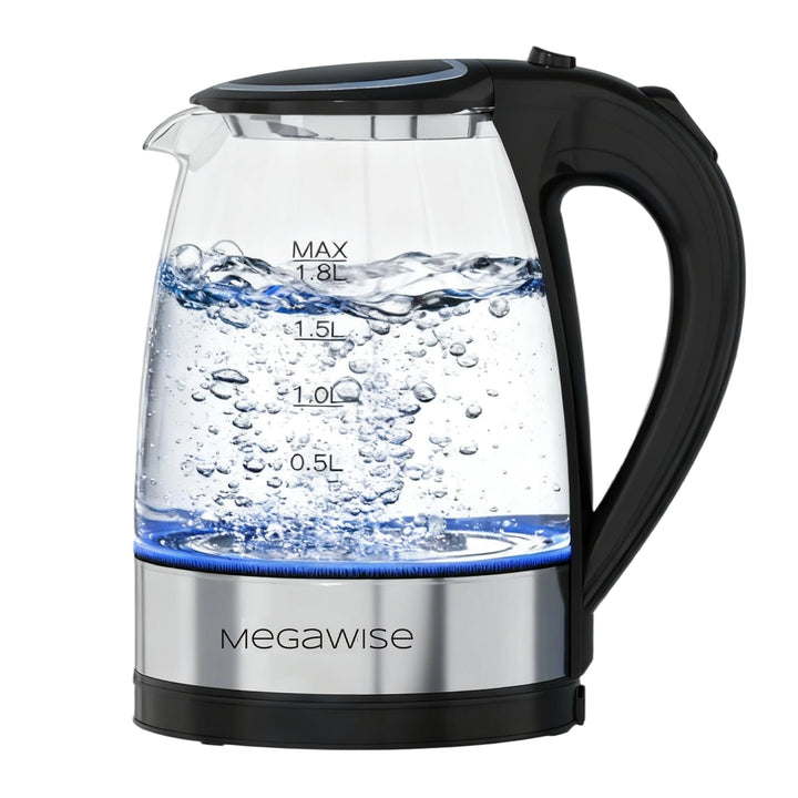 MEGAWISE 1.8L gesunder elektrischer Wasserkocher, 1000W Borosilikatglas Teekessel mit Lebensmittelqu