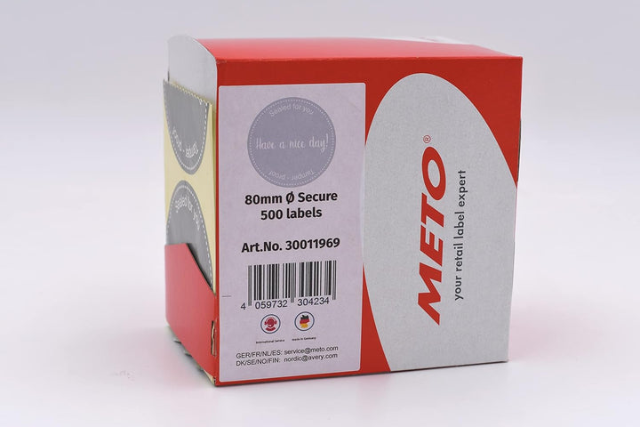 Meto Siegeletiketten in Spendbox (80mm rund, Pastel-Grau, permanent klebend, Sicherheitsschnitt, 500
