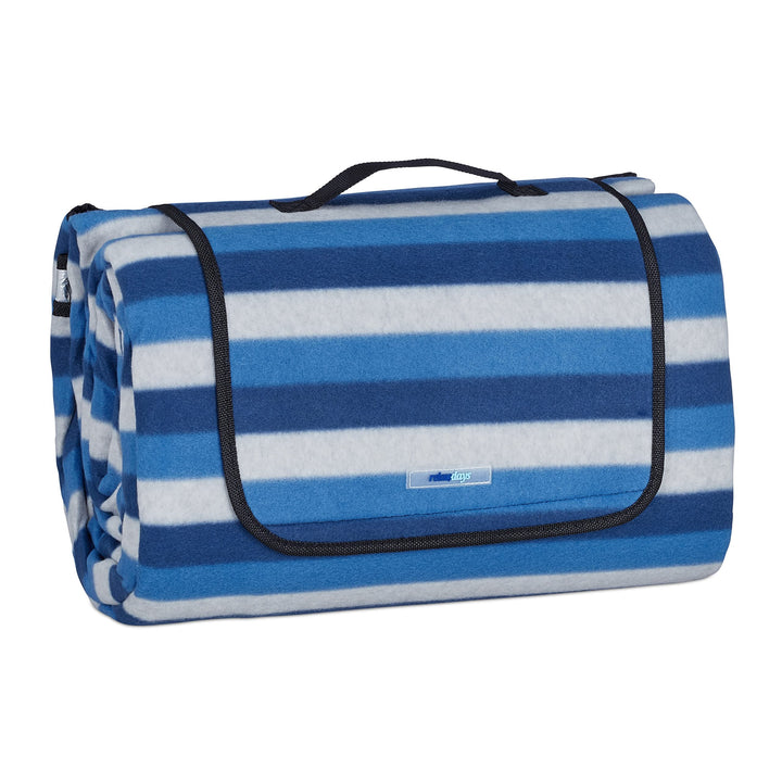 Relaxdays XXL Picknickdecke, 200x300 cm, isoliert, wasserdicht, gestreifte Fleece Stranddecke, Trage