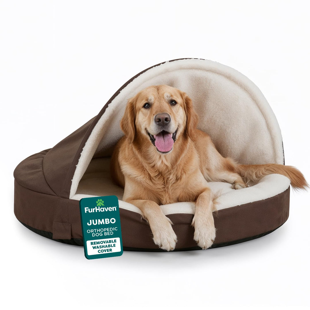Furhaven Orthopädisches Hundebett für grosse Hunde, rund, mit abnehmbarem, waschbarem Bezug, für Hun
