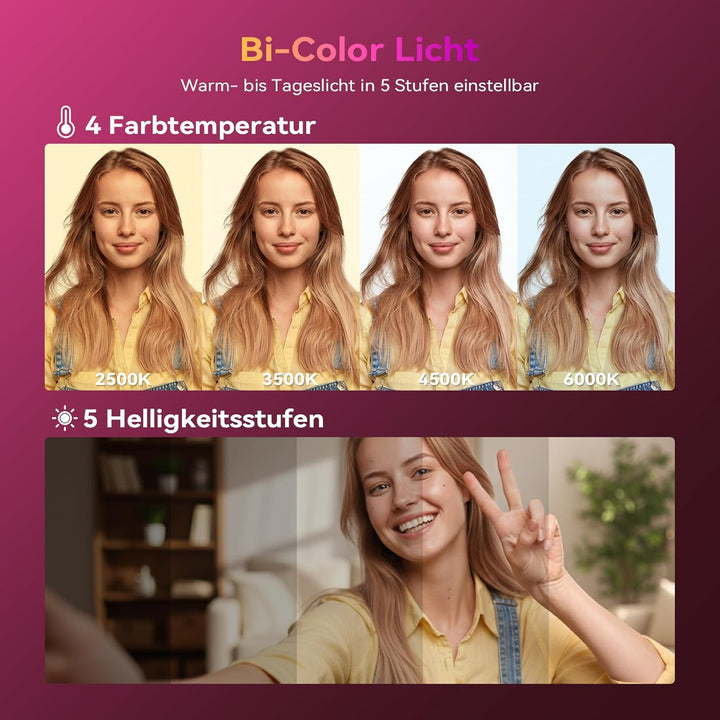 Ringlicht Handy, Rollei Magnetische Selfie Light Kompatibel mit iPhone Android Smartphone Tablet Lap