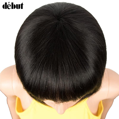 DÉBUT Echthaar Perücke mit Pony kurz Perücke Bob Pixie 10A brasilianisches Virgin Remy Hair 20cm 103