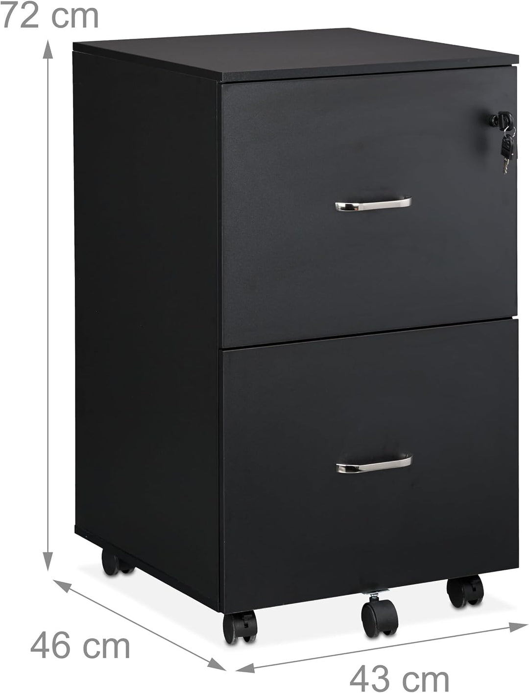 Relaxdays Rollcontainer, 2 Schubladen mit Hängeregister, HxBxT: 72 x 43 x 46 cm, abschliessbarer Akt