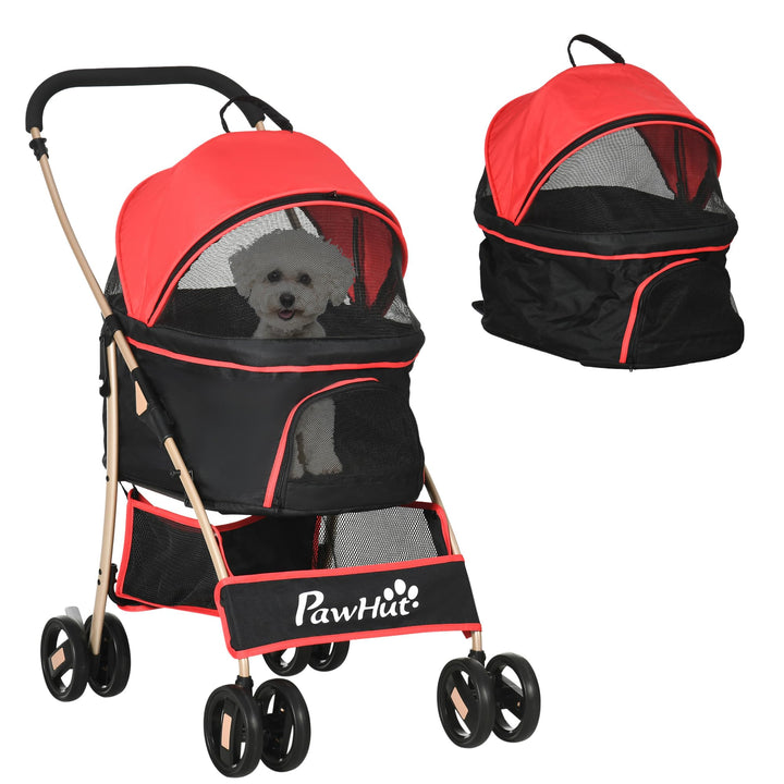 PawHut Hundewagen 2 in 1 Hundebuggy Faltbar klappbar Katzenwagen bis 10kg mit Aufbewahrungskorb, Kis