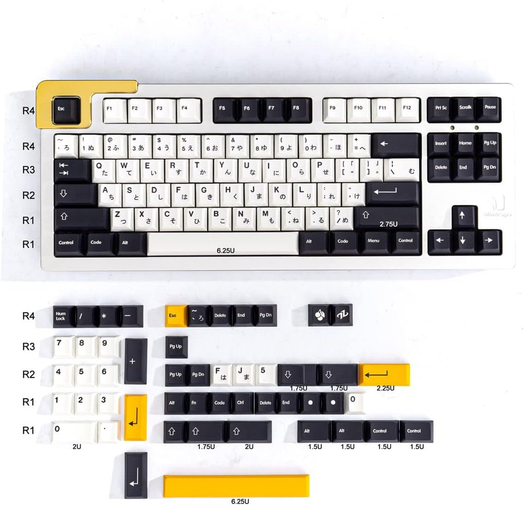 138 Tasten PBT Tastenkappe DYE-SUB Cherry Profil Japanisch Minimalistisch Schwarz und Weiss Tastenka