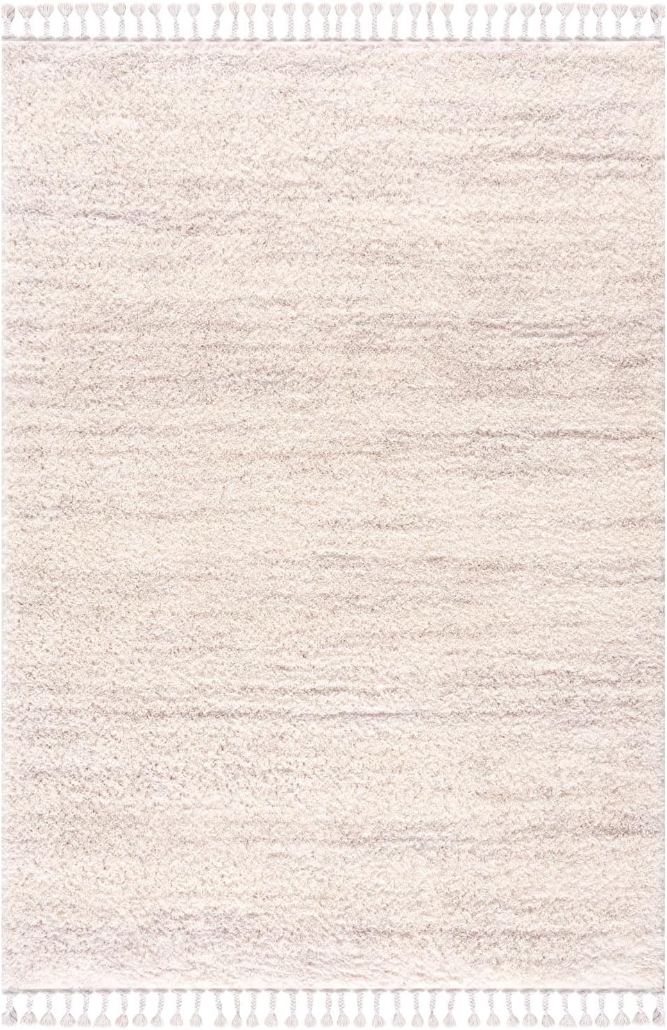 payé Hochflor-Teppich Wohnzimmer Cream - 120x160cm - Meliert mit Fransen - Weiche Schlafzimmer-Teppi
