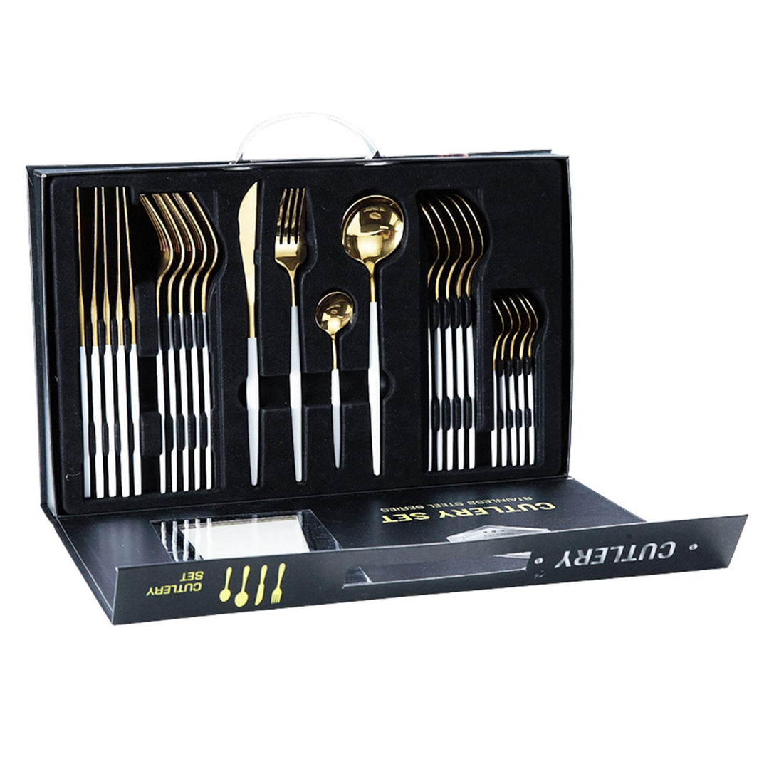 rismart Edelstahl 24 Teile Besteck Set Silberbesteck mit Messer, Kaffee Suppe Teelöffel, Gabeln Gold