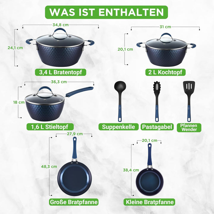 NutriChef Pfannenset & Topfset 11-teilig Antihaftbeschichtet – Kochtopf Set mit Durchsichtigen Decke