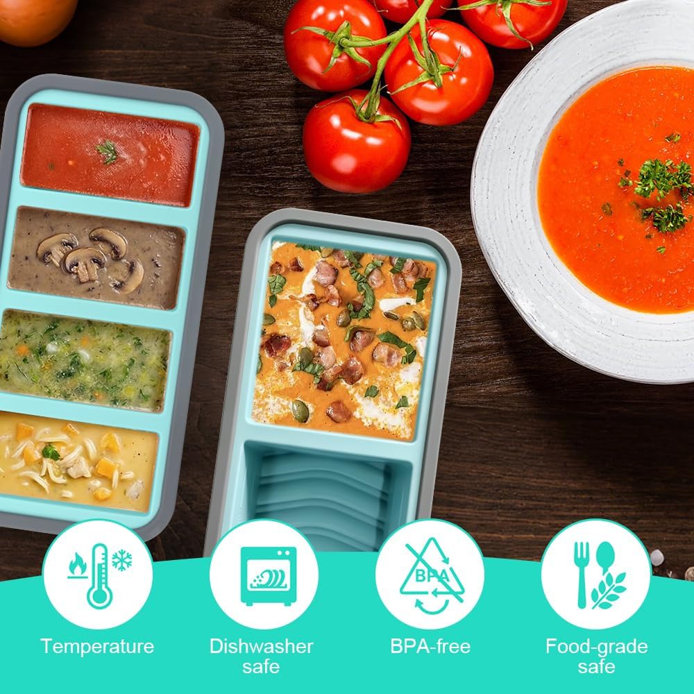 2PCS Silikon Gefriertablett, 2000ml Souper Cube Silikon Gefrierform Mit Deckel, 6 Löcher Suppen Einf