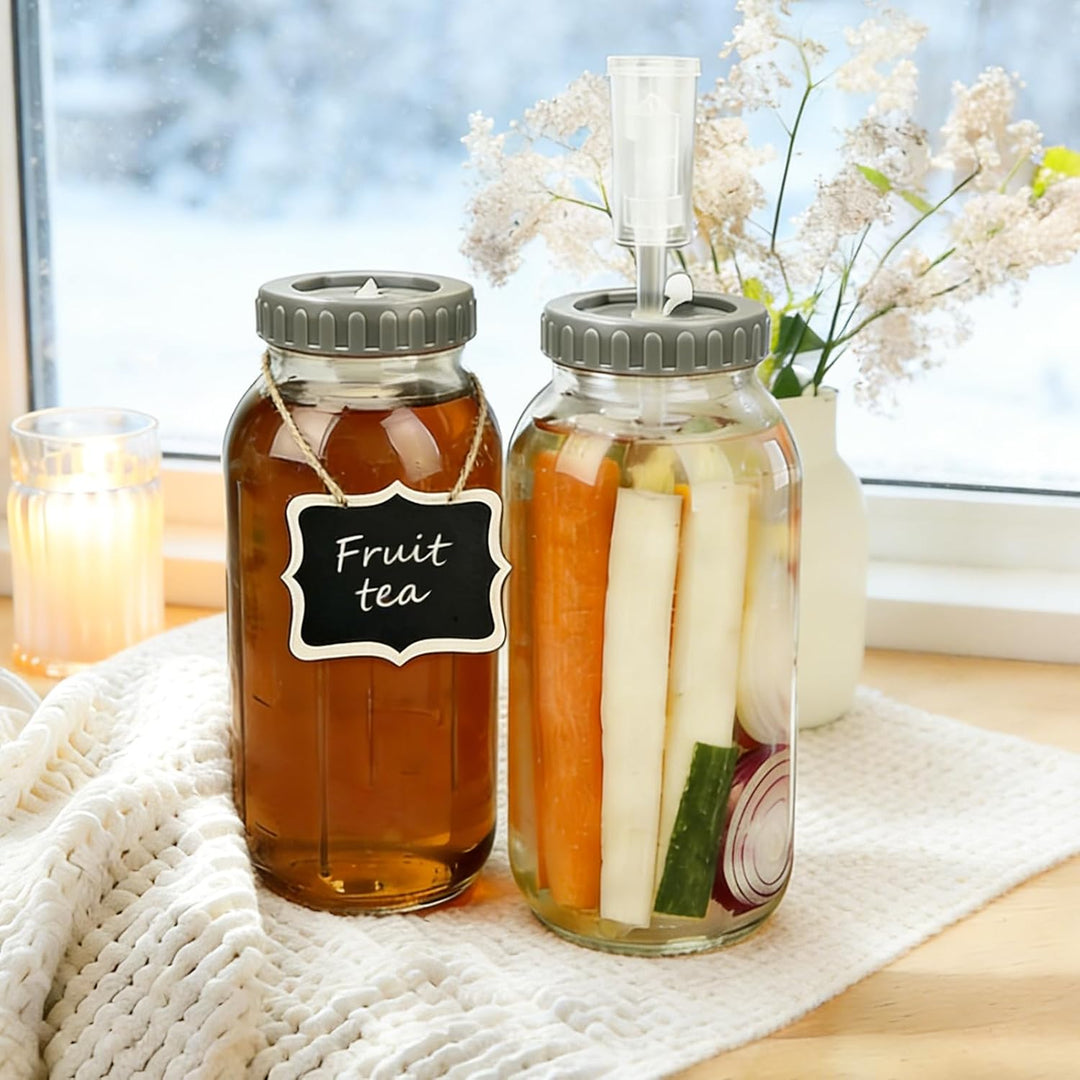 2 Stück Fermentierglas 2L, Fermentationsglas mit Gärventi, Breiter Mund Kimchi Behälter, Fermentatio